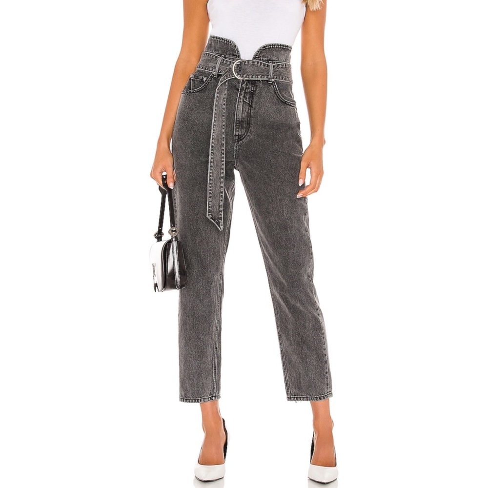 Dee GRLFRND belted waist jean denim black grey